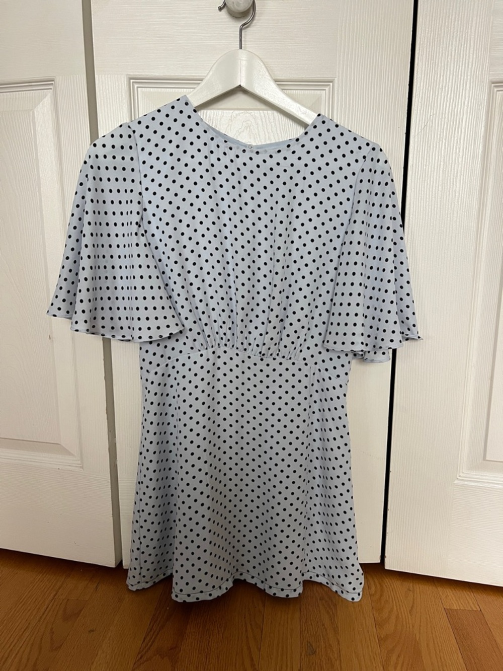 Who What Wear Light Blue and Black Polka Dot Dress